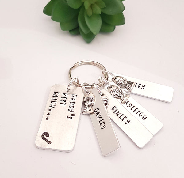 A lovely  personalised fishing keyring for grandad, Grandads best catch