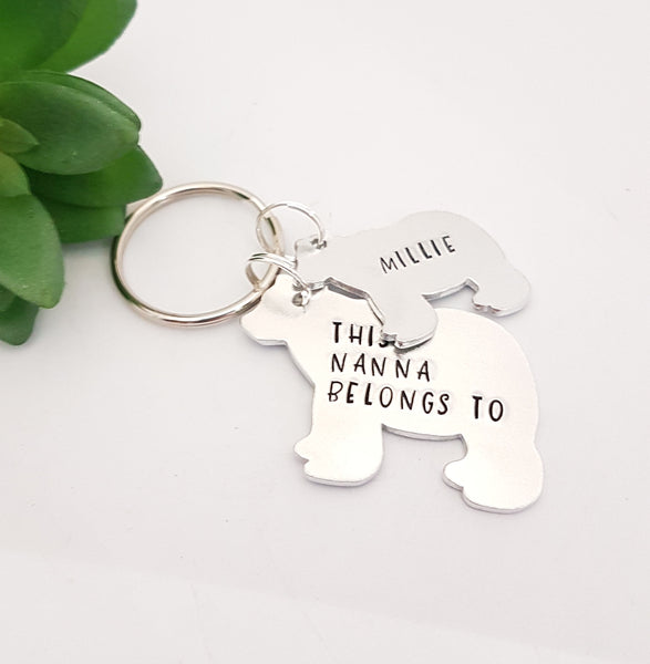 Hand stamped stamped personalised polar bear keyring, Mothers Day Gift