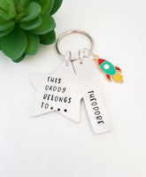 Rocket keyring for Dad, This Daddy belongs, hand stamped personal keyring, from children keyring, grandad gift, father's Day, dad keyring