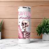 Skeleton tumbler, under caffeinated over stimulated, 20oz tall tumbler with straw,