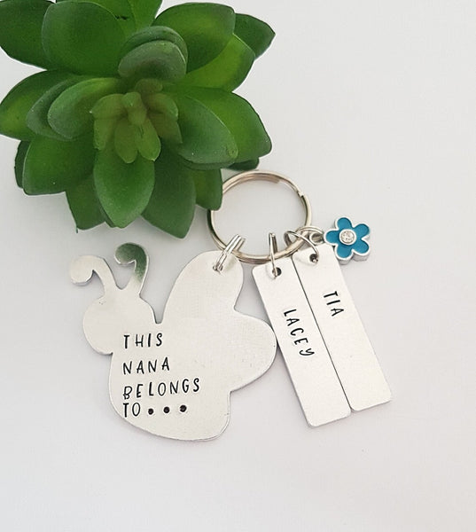 Hand stamped bee keyring, this Nanna belongs to, Nana keyring, hand stamped personalised keyring, bee keyring, Mothers Day Gift