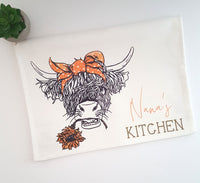 Nana's kitchen, Highland cow Tea Towel