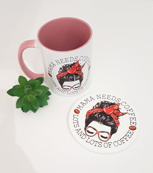 Mama needs a coffee coaster and mug set,  mug for mum,  gift for mother's day,  coffee mug, hipster mum, ceramic coaster set