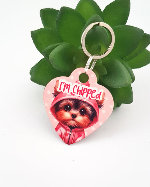 Dog Tag, Illustrated dog tags, Personalised ID tags for dogs, waterproof dog name tags, printed pet tags, pink dog tags, metal dog tags