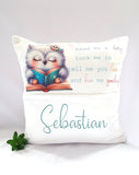 Owl cushion with pocket, personalised cushion cover