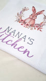 Rabbit tea towel,  nana's kitchen, personalised name tea towel, home gifts, house warming present, new home gift, Nanna's kitchen