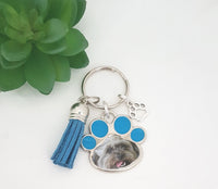 Blue paw cat or dog tassel keyring