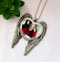 Angel wings photo memorial ornament, photo bauble, hanging memorial, Forever in my heart