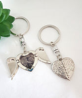 Angel wing locket keyring, locket keyring, photo locket, Heart Shaped keyring, memorial keychain