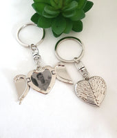 Angel wing locket keyring, locket keyring, photo locket, Heart Shaped keyring, memorial keychain