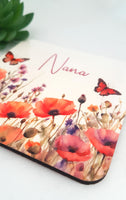 Nanna's coaster, poppy and butterfly coaster, wildflower coaster