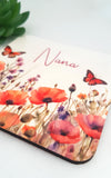 Nanna's coaster, poppy and butterfly coaster, wildflower coaster