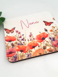 Nanna's coaster, poppy and butterfly coaster, wildflower coaster