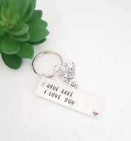 Ride safe  I love you keyring, hand stamped  metal keyring,  passed motorbike test, gifts for boyfriend, initial keychain, ride safe