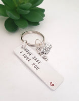 Ride safe  I love you keyring, hand stamped  metal keyring,  passed motorbike test, gifts for boyfriend, initial keychain, ride safe