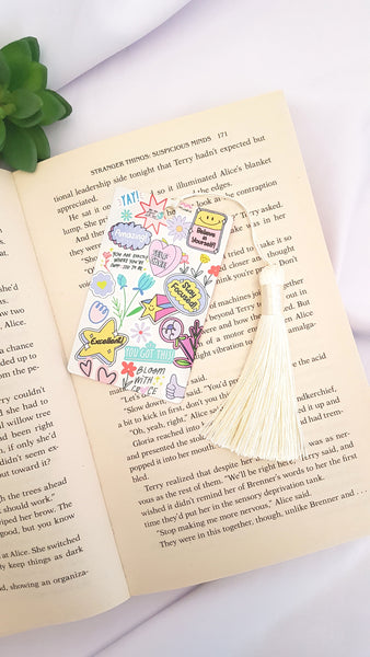 Affirmation bookmark, kawaii bookmark with tassel