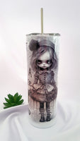 Horror tumbler, scary halloween tumbler, 20oz tall tumbler with straw, creepy tumbler