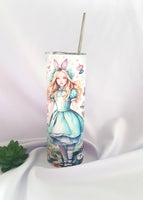 Wonderland themed tumbler, 20oz tall tumbler with straw