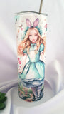 Wonderland themed tumbler, 20oz tall tumbler with straw