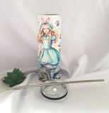 Wonderland themed tumbler, 20oz tall tumbler with straw