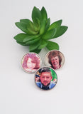 Round personalised memorial photo charm, wedding brooch