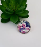 Round personalised memorial photo charm, wedding brooch