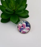 Round personalised memorial photo charm, wedding brooch