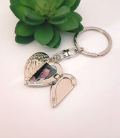 Angel wing locket keyring, locket keyring, photo locket, Heart Shaped keyring, memorial keychain