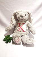 Personalised pink rabbit with Initial, personalised plush cuddly bear, soft toy teddy bear, new baby gift, 1st birthday gift , baby shower