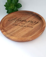 Personalised wooden trinket dish, wooden soap dish, personalised Acacia wood trinket dish, round storage dish, natural wood