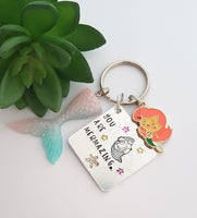 You are mermazing, mermaid keyring, thank you gift, personalised keychain, hand stamped keyring, resin keychain, teacher appreciation