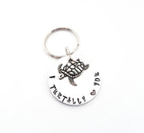 'I turtally love you', has just been added to our collection of hand stamped keyrings.