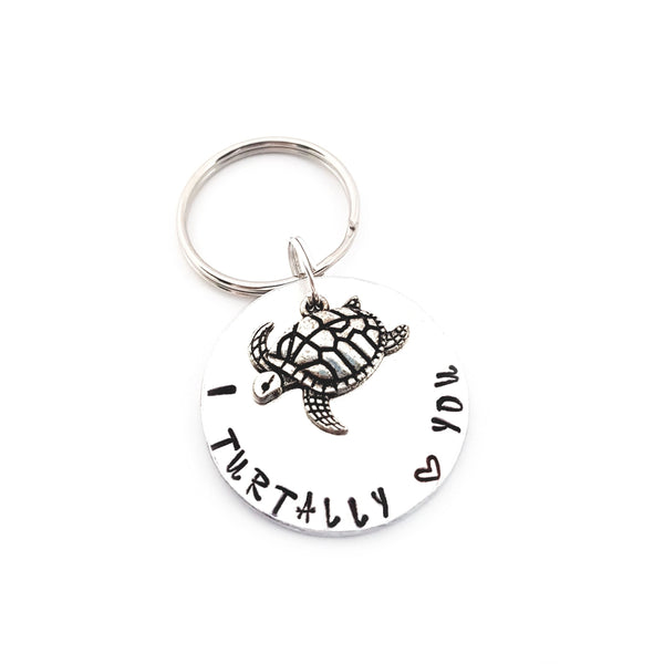 'I turtally love you', has just been added to our collection of hand stamped keyrings.