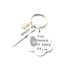 'This Mummy is loved by' hand stamped flower keyring