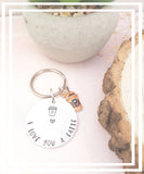 Hand Stamped ' I love you a latte' keyring