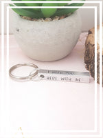 This gorgeous 3d bar keyring has 4 sides that we can customise. It reads ' Drive safe I need you here with me' Finished off with a stamped heart where we can add an initial before the heart if you would like.  A lovely little reminder to a new driver or just to the one you love.  * 40mmx5mmx5mm. *Each letter is stamped individually by hand. *Fantastic gift idea for Birthdays/Christmas and so on.