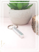 This gorgeous 3d bar keyring has 4 sides that we can customise. It reads ' Drive safe I need you here with me' Finished off with a stamped heart where we can add an initial before the heart if you would like.  A lovely little reminder to a new driver or just to the one you love.  * 40mmx5mmx5mm. *Each letter is stamped individually by hand. *Fantastic gift idea for Birthdays/Christmas and so on.