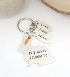 Hand stamped rabbit keyring