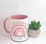 'You are nothing short of amazing' rainbow mug and coaster