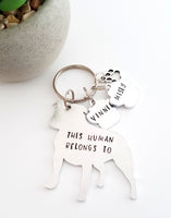 Staffordshire Bull Terrier keyring, This human belongs to