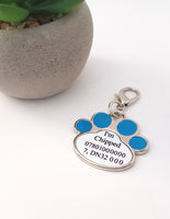 Blue or Pink paw cat or dog ID tag