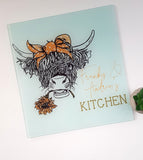 Nana's Kitchen Glass Chopping board, Highland Cow chopping board