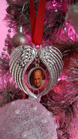 Angel wings photo memorial ornament, photo bauble