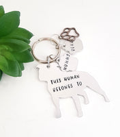 Staffordshire Bull Terrier keyring, This human belongs to