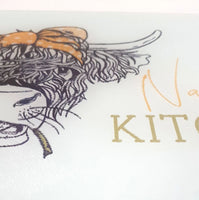 Nana's Kitchen Glass Chopping board, Highland Cow chopping board