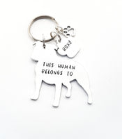 Staffordshire Bull Terrier keyring, This human belongs to