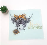 Nana's Kitchen Glass Chopping board, Highland Cow chopping board